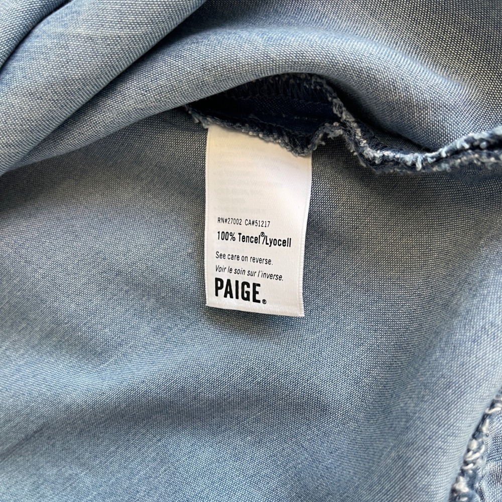 Paige Kendry Denim Wrap Ruffle Dress Juno Chambray Western Boho Womens M Blue - Picture 15 of 16